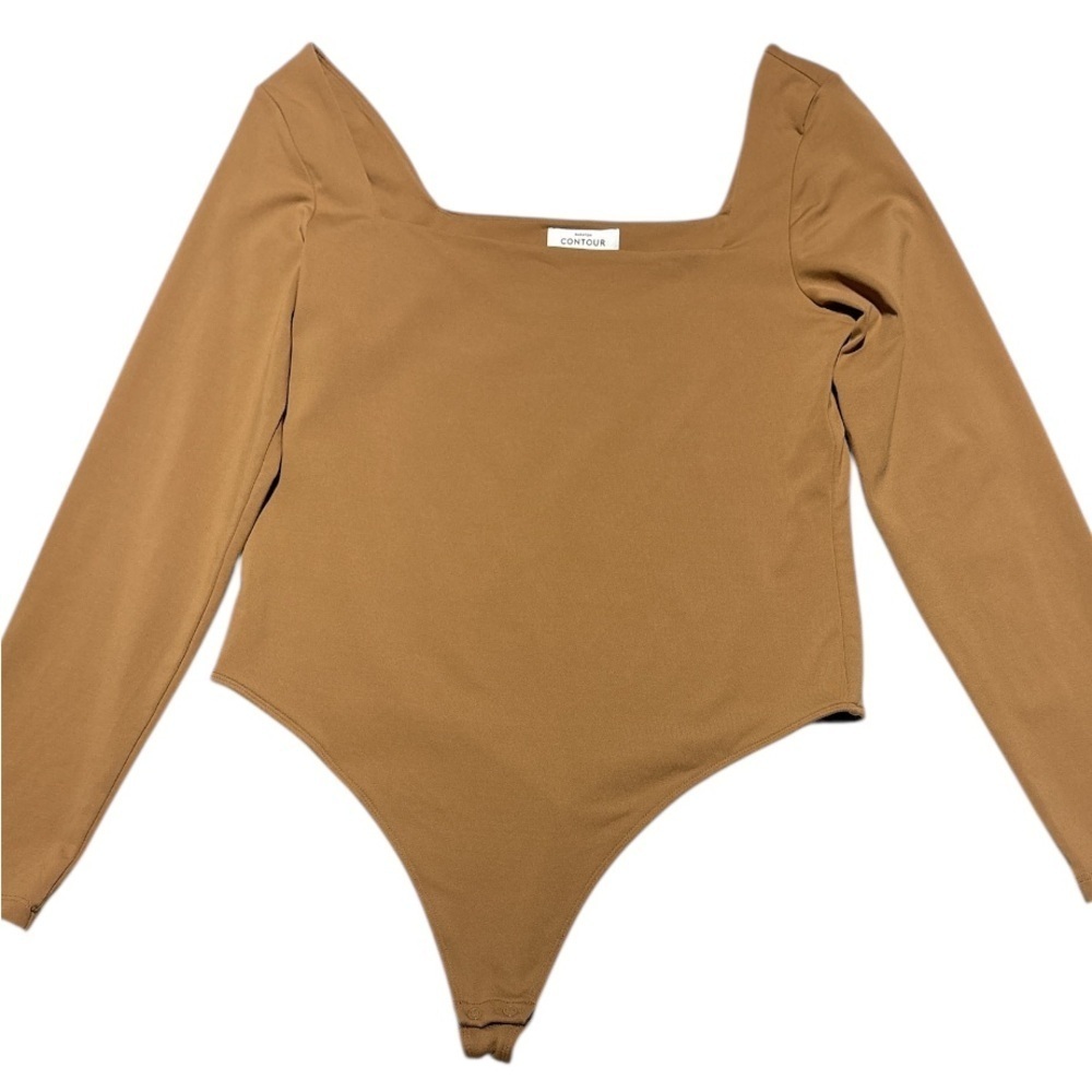 Aritzia Babaton Womens Square Neck Long Sleeve Brown Bodysuit Size XL NWOT